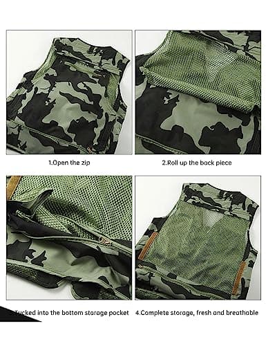 Sukany Men's Leisure Outdoor Work Safari Fishing Travel Cargo Vest Jacket Photo Mesh Waistcoat Multi Pockets Camouflage Army Green 2XL — view 5