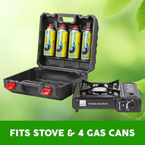 Taylor & Brown Black Portable Camping Stove with Heavy Duty ABS Cary Case & 4 Butane Gas | EN417 Compliant Premium Camping Stove Gas Portable | with Automatic Ignition & Heat Control — view 5