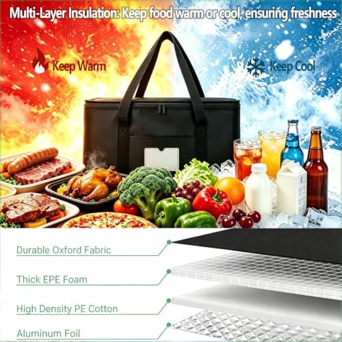 Cooler Bag, Large Grocery Shopping Bag, Reusable Picnic Bag, Foldable Insulated Cool Bag Soft Cooler for Hot and Cold Food Delivery, Picnic, Family Shopping, Camping, BBQ, Beach, Outdoor Travel — view 2