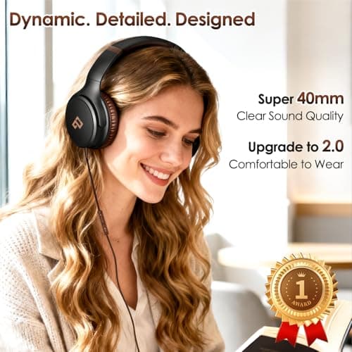 INFURTURE USB C Headphones Wired Brown Over-Ear Headphone with Microphone — view 3