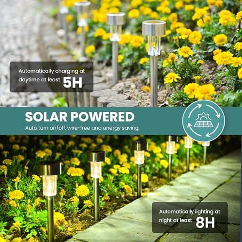GIGALUMI Solar Lights Outdoor Garden Waterproof,24 Pack,Stainless Steel LED Solar Garden Lights for Patio, Lawn, Yard and Landscape Decor, Warm White — view 6
