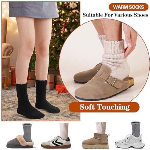 Sandsuced Merino Wool Thermal Boot Socks for Men Women Winter Warm Thick Cosy Walking Hiking Work Stocking Fillers Socks 3 Pairs(Black/Grey/Beige,M) — view 4