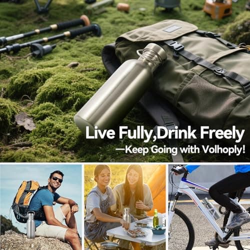 Volhoply 680ml Uninsulated Single Walled Water Bottle, Stainless Steel Reusable Water Bottles with Handle, BPA Free & Plastic Free 18/8 304 Metal Water Bottles for Camping, Hikers, Cyclists — view 6