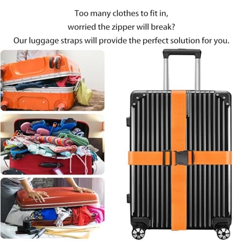 MOLHEM 4 Pcs Luggage Suitcase Straps Set, Thickened Reinforced Heavy Duty Luggage Straps, Adjustable Travelbelt Suitcase Straps (Blue+Pink+Orange+Green) — view 4