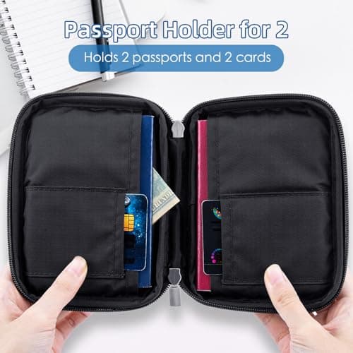 WALNEW Passport Holder for Travel - RFID Blocking Travel Wallet Essentials Organizer with Card Slots & Zipper Pocket (Women/Men), Black — view 4