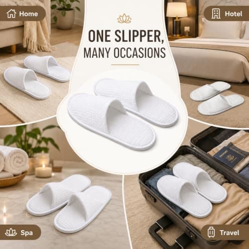 2 Pairs Disposable Hotel Slippers, White Deluxe Closed Toe Spa Slippers — view 5