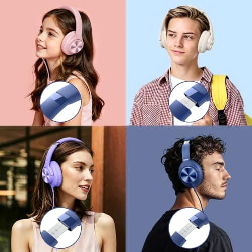 Wired Headphones with Mic, Over-Ear 3.5mm Corded Headphone for School Blue — view 6
