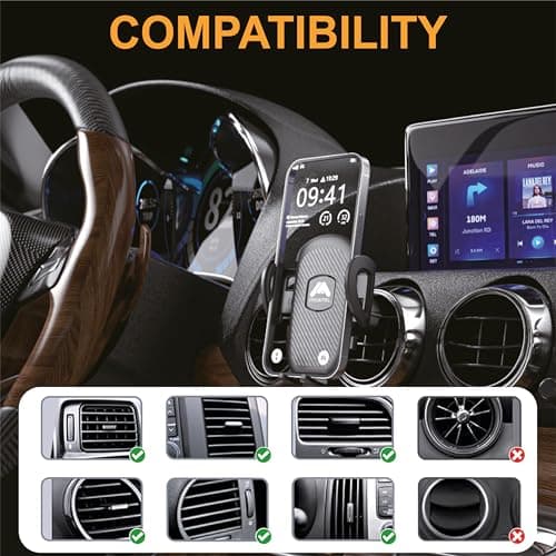 Mobitel Car Phone Holder Air Vent Mount Universal Phone Holder for Car with Strong Grip Clamp 360° Rotation One Hand Release Hands-Free Vent Mount for iPhone 17 16 Samsung Galaxy Google Smartphones — view 6