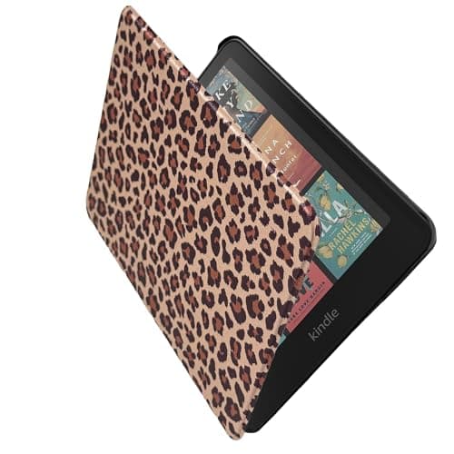 GARD® Case for 7" Kindle Paperwhite (12th Generation-2024) and Kindle Colorsoft Signature Edition - Book Style Folio Durable Vegan Leather Cover with Auto Sleep/Wake, Leopard Print