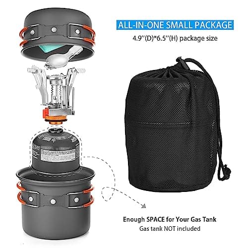 Odoland Camping Cookware Set With Stove for 1-2 People - Portable Campfire Stainless Steel Cook Gear Traveling Cooking Equipment Utensils Outdoor Cooking Kit for Trekking Hiking Picnic — view 2