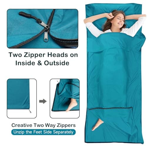 WILLNORN Sleeping Bag Liner, Ultralight 280g Silky Satin Adult Sleep Sack & Self Tan Sleep Sack with Two-Way-Zipper, Single Camping Sheet & Travel Sheets for Hotel — view 5