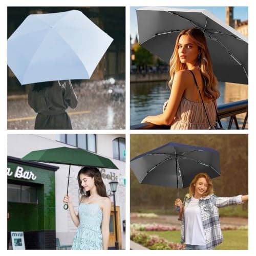 WoRuyKot Mini Sun Travel Umbrella Ring handle Coating Layer Fabric Blocking/anti Compact Folding Purse Umbrella/Lightweight Small (Black) — view 4