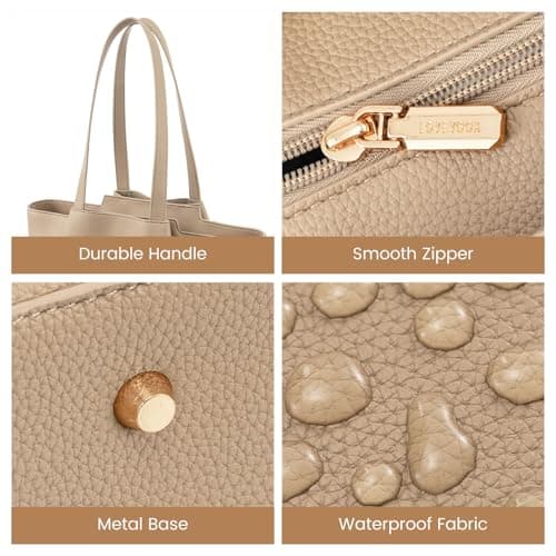 LOVEVOOK Laptop Bags for Women, 15.6 inch Handbags Tote Bags with Compartments, PU Leather Shoulder Work Bag Ladies Handbags with Purse for College Office Business Shopping, Sandy — view 5