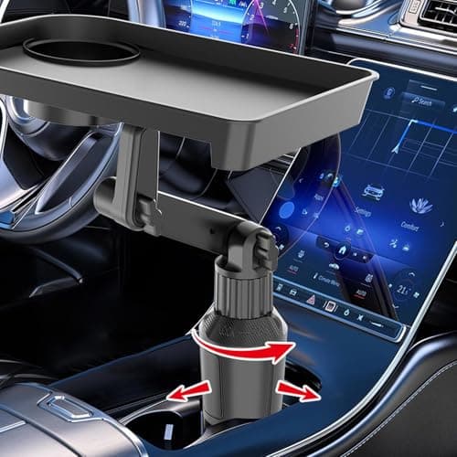 Car Cupholder Tray, 360° Rotating Car Cup Holder Tray Table with Shockproof Base for Road Trip Lunch Eating, Adjustable Drink and Snack Organizer for Drivers Taxi Passengers Vehicles 600g — view 6