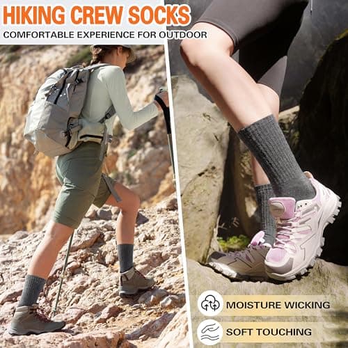 Sandsuced Womens Merino Wool Thermal Socks Warm Winter Cozy Long Heavy Comfy Socks for Ladies Mum Stocking Fillers Women Gifts Thick Crew Work Soft Boot Socks 5 Pairs(Grey) — view 2