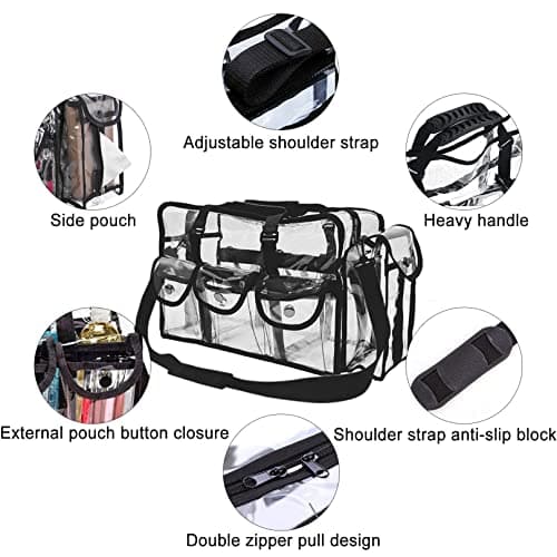 Enkrio Makeup Bag Clear Cosmetic Bag with 5 External Pockets,Waterproof and Transparent Toilery Bag with Shoulder Strap for Travel Beach — view 3