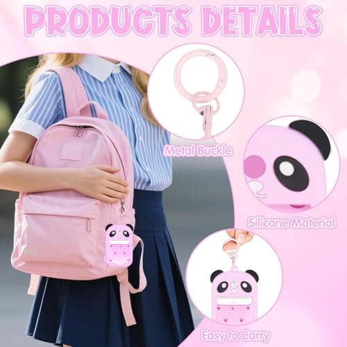 Silicone Case for Touchland Hand Sanitizer Spray with Keychain, Adorable Panda Hand Sanitizer Spray Cover for Power Mist & Glow Mist 1 FL Oz/30ML Bottle, Cute Pink Protector Sleeve for Travel — view 3