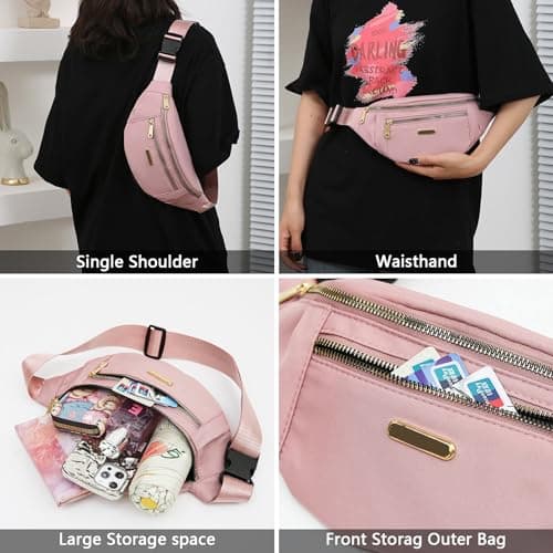 BAIYSFFG Fanny Pack Fashionable Waist Bag Unisex Fashion Waist Bag Casual Travel Bum Bag with 3 Zipper Pockets for Women Men Sports Running Hiking Jogging (Pink) — view 6