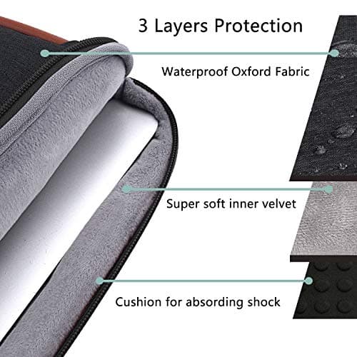 Voova Laptop Sleeve 15-16 Inch, Waterproof Case with Pouch, Dark Black — view 5