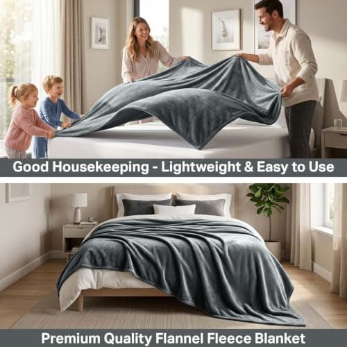 Oxford Homeware Fleece Blanket Sofa Throw Cuddly Reversible Soft Throws for Bed, Couch, Settee, Travel Lightweight and Breathable Blanket fit All Season (Grey, Throw/Single) — view 4