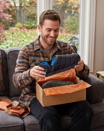 LongBay Men's Two-Tone Slippers Cushy Memory Foam Indoor/Outdoor, Black, 12 — view 3