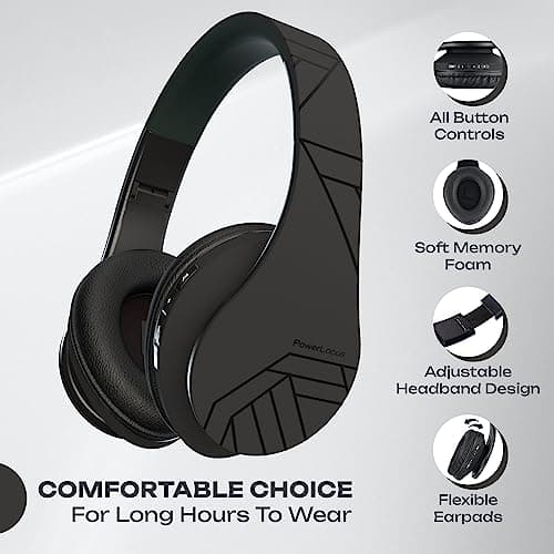 PowerLocus Bluetooth Over-Ear Headphones, Wireless Stereo Foldable Headphones Wireless and Wired Headsets with Built-in Mic, Micro SD/TF, FM for iPhone/Samsung/iPad/PC - Black — view 5