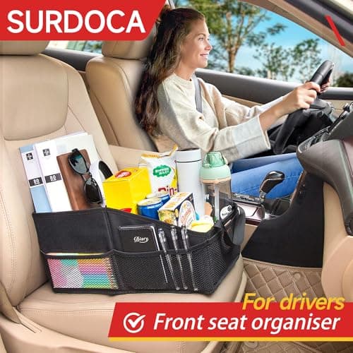 SURDOCA Car Seat Organiser for Front or Backseat, Travel Storage Accessories for Kids, Backseat Organiser with Tray for Toys, Snacks, Cups, Books, Tissue, Tidy and Clean — view 3