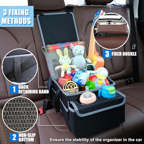 ABIDINA Car Seat Organiser, Foldable Storage Box with Lid & Handle, Black — view 2