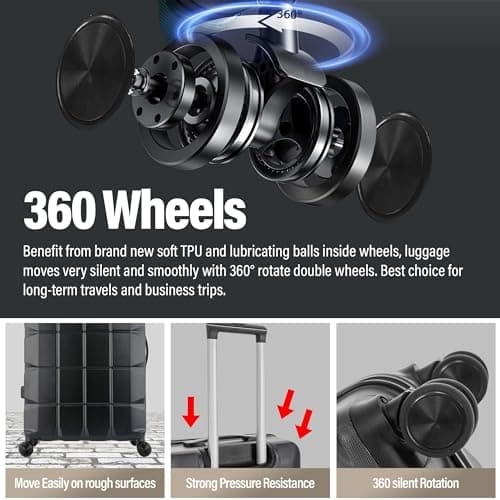 ATX Luggage Medium Suitcase on 4 Dual Spinner Wheels Super Lightweight ABS Hard Shell Hold Check in with Built-in TSA Lock (Gun Metal Grey, 65Liter) — view 3