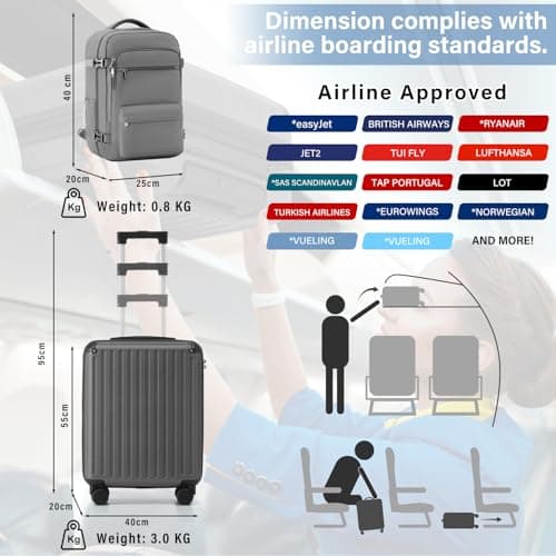 COOLIFE Cabin Suitcase 55x40x20 & Cabin Bag 40x30x20 EasyJet Ryanair PC+ABS — view 2