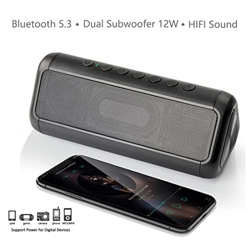 Solar Bluetooth Speaker Portable，5000mAh Wireless Speaker，IPX6 Waterproof Outdoor Speaker，Bluetooth 5.3，TWS Pairing，50H Play Time Heavy Bass for Beach，Party，Hiking，Cycling，Indoor & Outdoor Activities. — view 2