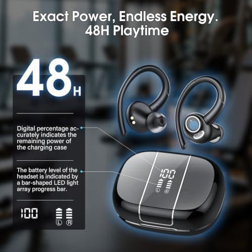 Sport Wireless Earbuds, 48H Bluetooth 5.3 Headphones with Earhooks, ENC Mic — view 4