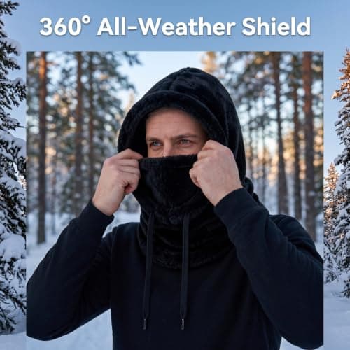 ZJEEACO Balaclava, 3 in 1 Beanie Hat, Snood for Women, Neck Warmer, Black Sherpa Fleece Windproof Winter Thermal Hat, Ladies Cold Weather Outdoor Ski Cycling Face Cover — view 4