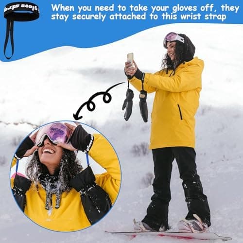 Adjustable Ski Gloves Straps 6 Pack Nylon and Polyester Stretch 10" x 1" Black with Hook and Loop Strap for Hiking, Skiing, Snowboarding, Winter Sports — view 6