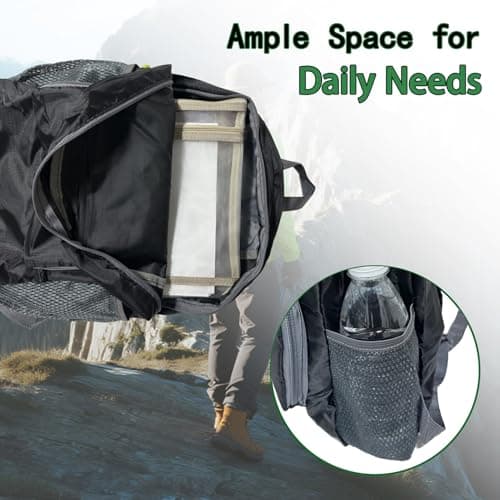 Ultra Lightweight Rucksack Small Backpack Foldable Compact Daypack, Black — view 3