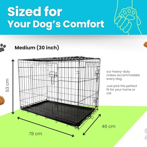 Straame Folding Dog Crate 30 Inch, 78x46x53cm Black Metal Pet Cage, 2 Doors — view 5