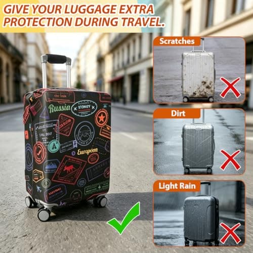 Sueving Luggage Covers for Suitcases, 26-28 Inches Elastic Large Suitcase Cover with Luggage Handle Wrap, Travel Luggage Cover for Business Trips, Holidays (Pattern 2, L) — view 4