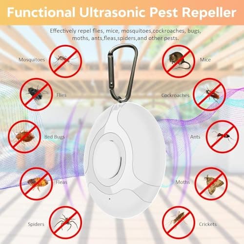 Ultrasonic Portable Pest Repeller, Ultrasonic Mosquito Repellent Device, Indoor/Outdoor Insect Repeller, USB-Charging Insect Repellent Device, Pendant Repeller for Fleas, Mosquitoes and Ticks - White — view 4