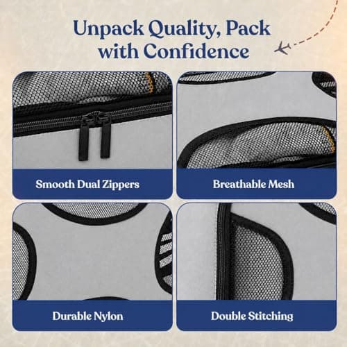 LUGGIX Packing Cubes for Travel, 6 Piece Suitcase Organiser Bags Set with Breathable Mesh, Lightweight Travel Packing Cubes for Suitcases, Grey — view 6