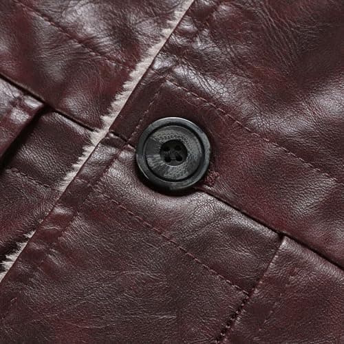 DASONLUE Men's Leather Jacket Winter Turn-Down Collar Fleece Jackets Plain Parka Jacket with Fleece Lined Slim Fit Winter Jackets Faux Leather Thermal Jacket with Buttons, brick red, L — view 5