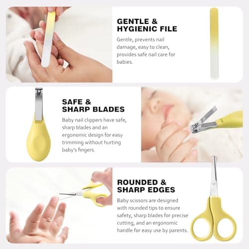 Baby Grooming Kit Newborn,Infant Safety Care Set with Hair Brush Comb Nail Clipper, Baby Essentials for Newborn,5 Pcs, Yellow — view 6
