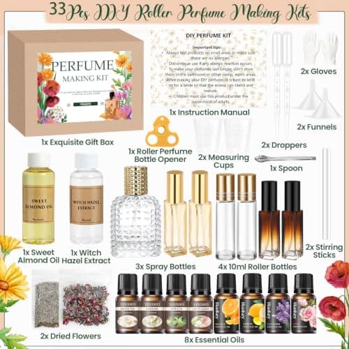 Perfume Making Kit, Vezerd DIY Roll On Perfume Making Kits for Women, Portable Pocket Solid Balm with Travel Size Bottle, Make Your Own Fragrance Blam Gifts for Girls Girlfriend — view 2