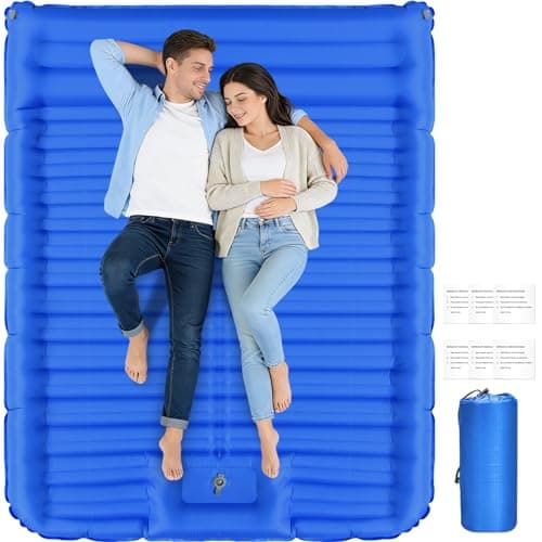 Camping Mat Double 14Cm Extra Thick & Wide Camping Mattress with Built-In Foot Pump & Pillow, Durable Compact Waterproof Inflatable Sleeping Pad for Camping, Backpacking, Hiking, Tent Trap Traveling