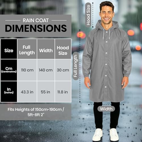REDSTAR 2 Pack of Rain Ponchos - Long Rain Poncho Waterproof Adult Raincoats with Hood - Reusable Rain Coats for Women or Rain Coats for Men -Packable Rain Jacket for Festival Accessories (Grey) — view 4