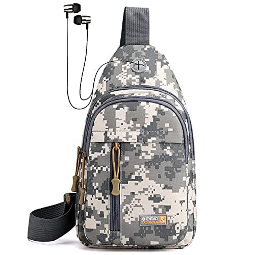RTGGSEL Men's Waterproof Sling Bag Chest Shoulder Backpack Crossbody Bag Daypack with Earphone Hole for Travel, Hiking,Cycling (ACU Camouflage)