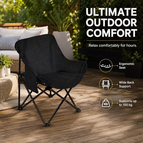 HomlyPro Folding Camping Chair, Pack of 1 - Lightweight & Durable Metal Frame, Compact Outdoor Chair for Adults, Perfect for Fishing, Picnics, Beach, Garden, and Outdoor Uses (Black) — view 3