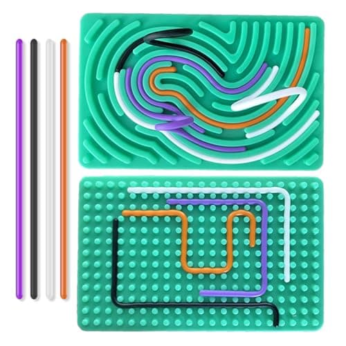 Albiuev Sensory Activity Board for Children, Silicone Fidget Toys for Calming, Stress, Anxiety, ADHD & Autism, Fine Motor Skill Board includes Portable Travel Bag & 20 Strings (Green)