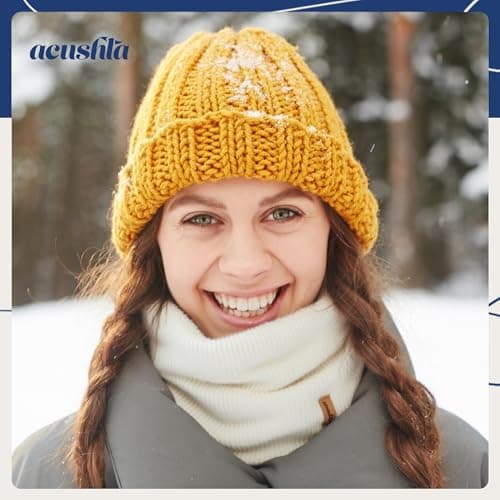 ACUSHLA 100% Merino Wool Neck Gaiter, Lined Winter Neck Warmer, Cream White — view 6