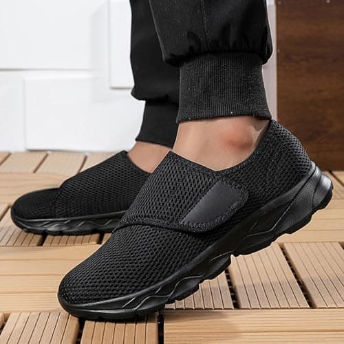 Men’s Slip On Walking Trainers with Cross Elastic Band Breathable Mesh Lightweight Cushioned Shoes for Summer Travel Outdoor Activities Black, Size 6 — view 5