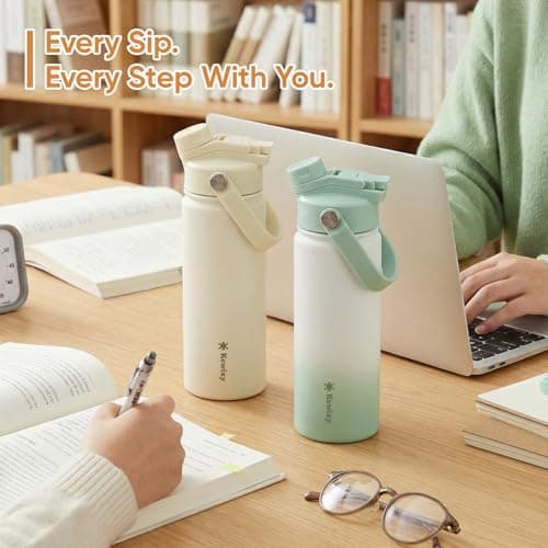 KEWIXY Stainless Steel Water Bottle 500 ml/18 oz, 2-in-1 Lid, Insulated Water Bottle with Straw, Leak Proof, Carry Handle, Fits Cup Holders, for Sports, Gym, Work (ICY Mint) — view 5